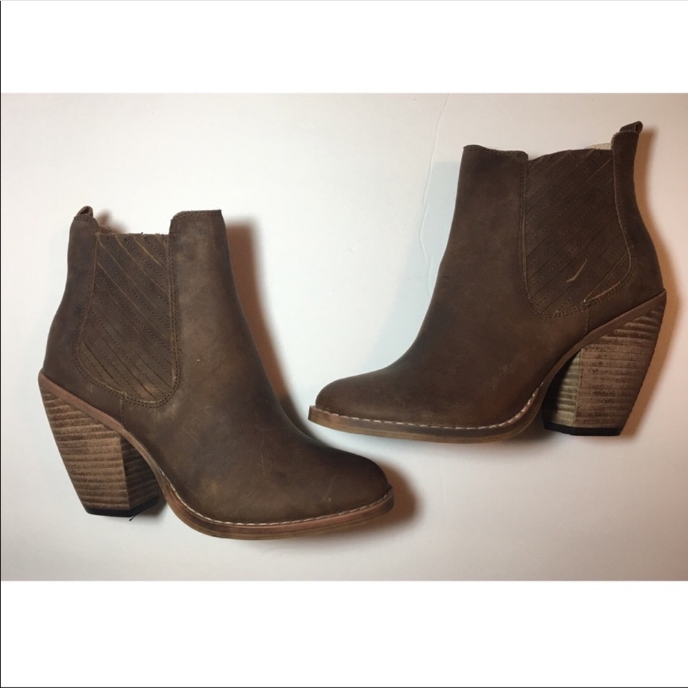 Brown Suede Ankle Booties with Stacked Heel